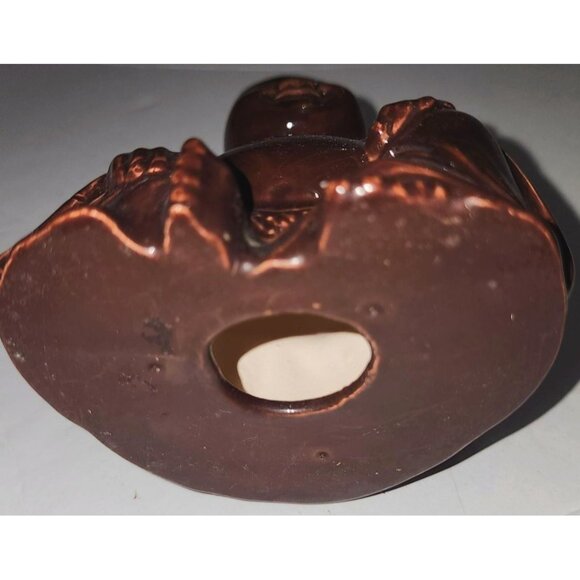 Vintage Brown Ceramic Laughing Buddha Figurine - 4.5x3" Tall - Picture 7 of 8